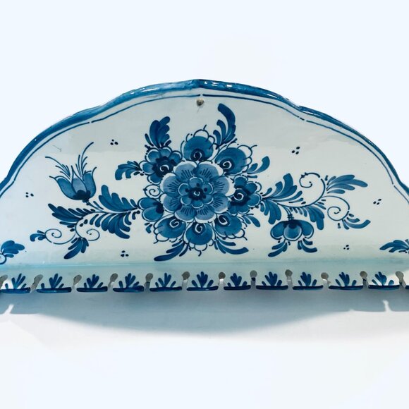Delft Holland Blue On White Handpainted Floral Ceramic Cutlery Spoon Rack - Picture 2 of 5